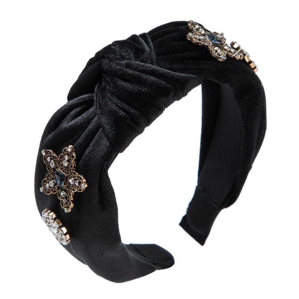 Black Knotted Headband with diamond stud